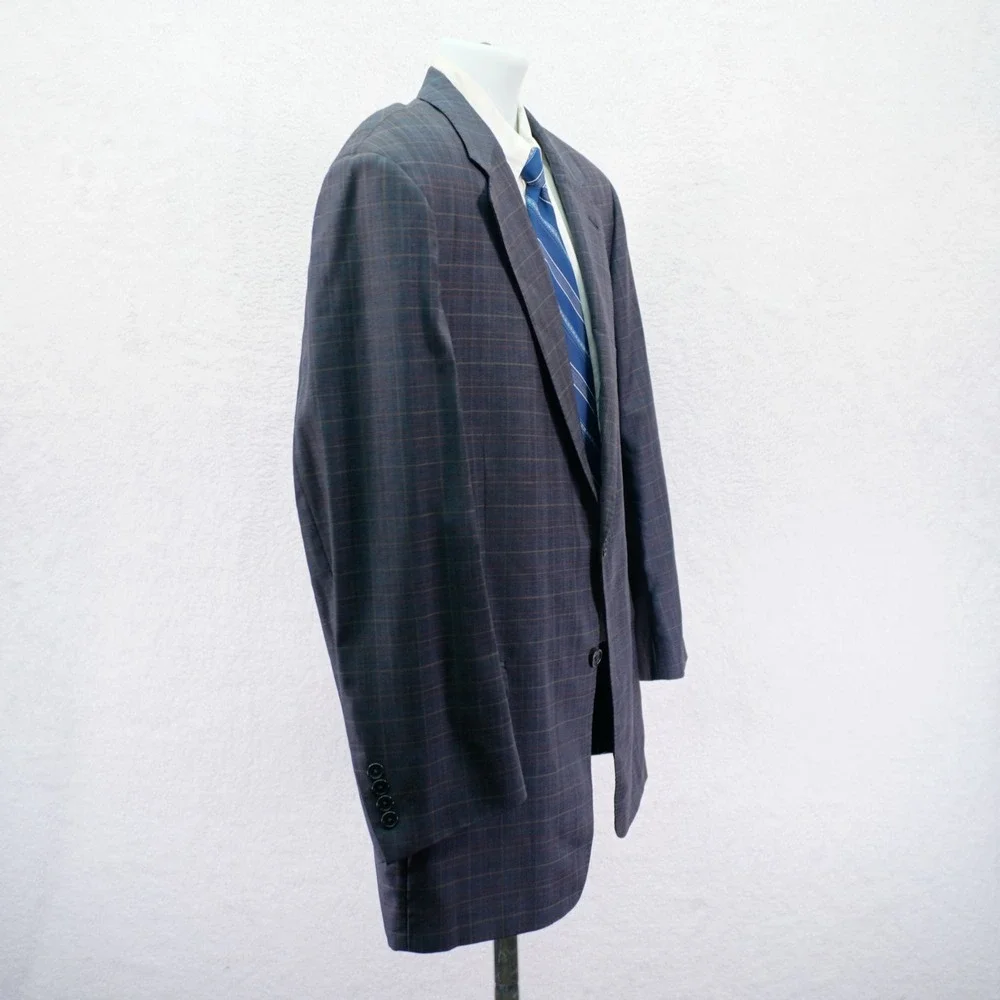 Jos A Bank Signature Gold Gray Plaid W/ Yellow Orange Windowpane 46L Suit Jacket